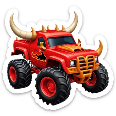 El Toro Loco - Monster Jam (Model Year: 2022) (Iconic colour: Red with horns) - An eye-catching monster truck with a wild, rebellious design in bold red. Include stylized, large horn graphics and aggressive facial elements that evoke a bull-like, ferocious appearance, exuding daring and unstoppable force. sticker