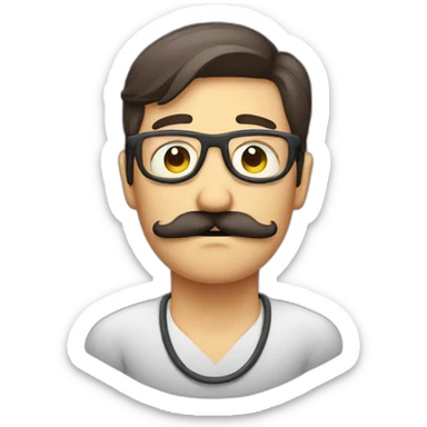 mustache man with glasses feeling sick sticker