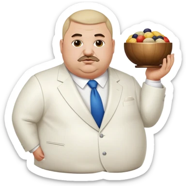 Fat Armenian oligarch with bowlcut wearing white suit sticker