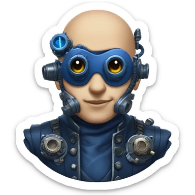 Bald cyborg head with dark blue steampunk goggles and dark blue Mohawk  sticker