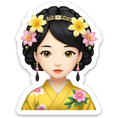 Japanese Princess with floral hairpin, yellow sticker