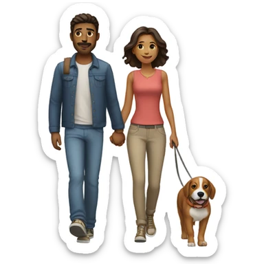 couple walking hand in hand with a dog sticker