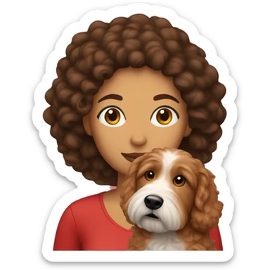 Hispanic woman with a red goldendoodle sticker