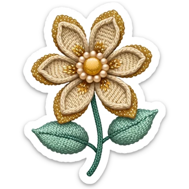 Knit flower with beige glittery design sticker