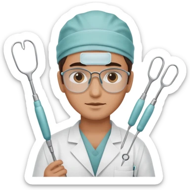 neurosurgeon holding surgical instruments sticker