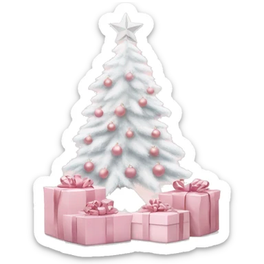 Light pink Christmas gifts under a white Christmas tree  sticker