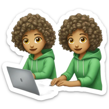 a white tenage curly girl wearing a hoodie working on a laptop sticker