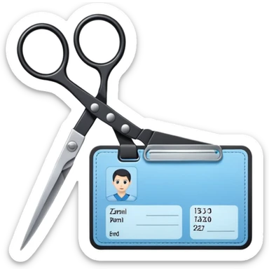 black Scissors cutting a light blue idf ID card in 2 parts .hyper realistic sticker