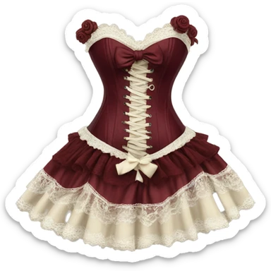 Burgundy ivory corset with lace and bow dress sticker