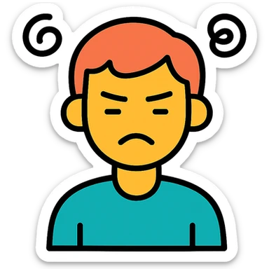 a person looking annoyed and frustrated, color outline icon style, simple and bold sticker