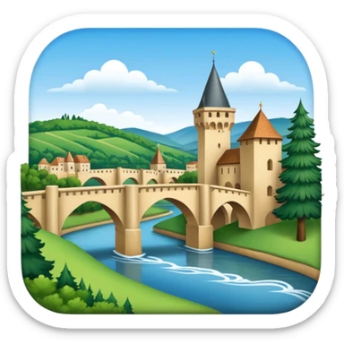 emoji of the city of Mont-de-Marsan featuring iconic elements like the confluence of rivers, medieval bridge, and Landes pine trees sticker