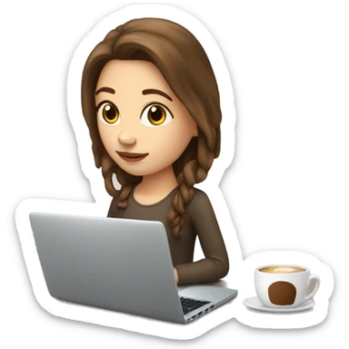 Brown hair white girl+laptop+coffee sticker