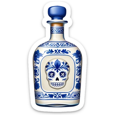 blue and white porcelain tequila bottle sticker
