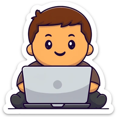 fat brown kid with brown hair using laptop sticker