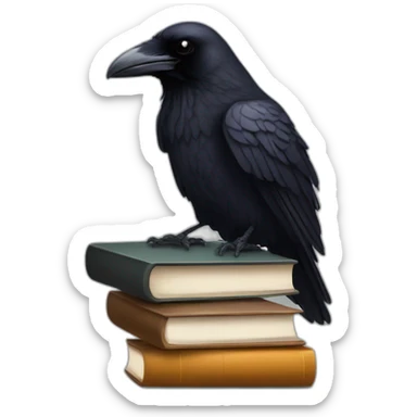 raven sitting on top of books sticker