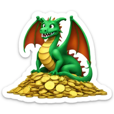 dragon sitting on a pile of coins sticker