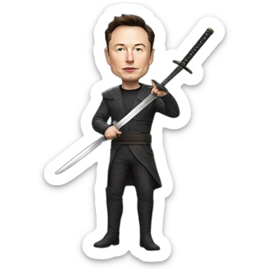 Photorealistic Elon Musk with a katana sticker