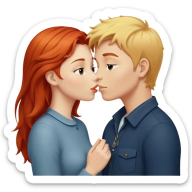 Red hair girl and blonde boy kissing sticker