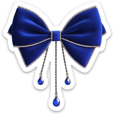 gothic bow, midnight blue velvet, silver chain, deep sapphire gemstone, ornate and dramatic sticker