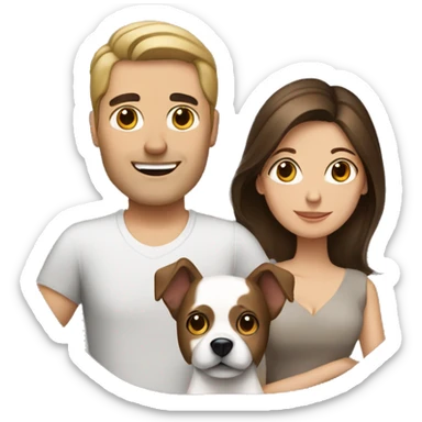 Brunette husband and wife with small white and brown dog sticker