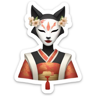 woman wearking kitsune japanese mask sticker