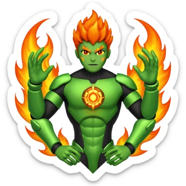 The Omnitrix from Ben 10 with a fiery guy in the middle sticker