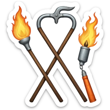 a three pronged farmer's pitchfork and a torch in an x formation sticker