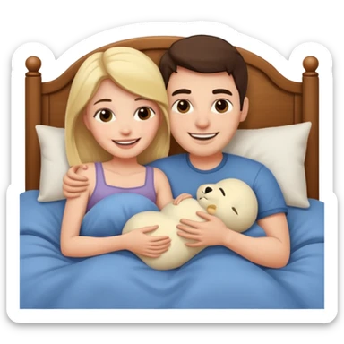 A couple cuddling in bed sticker