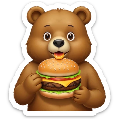 bear eating a burger sticker