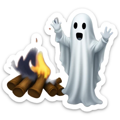 Ghosts scare man around bonfire sticker