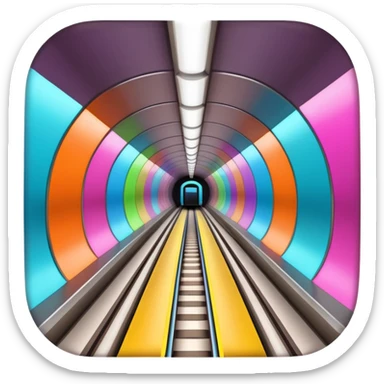bright colorful underground metro tunnel with visible train, no text sticker