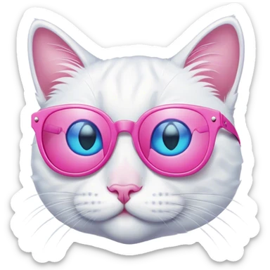 White Cat with blue eyes and pink sunglasses sticker