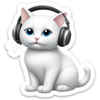 White cat wearing headphones  sticker