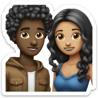 Créé des amoureux qui marche ne filles veux des yeux bleus avec les cheveux noirs lisse et un garçon bronze avec les cheveux bouclés noir et les yeux noirs  sticker