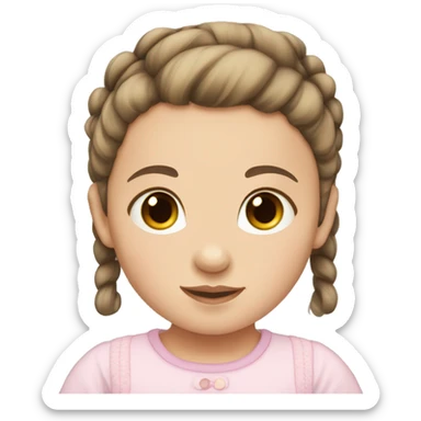 baby girl with straight brown pigtails ponytails and big dark brown eyes and pale white fair skin sticker