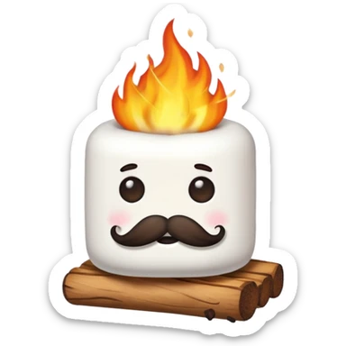 marshmallow on firem with mustache sticker