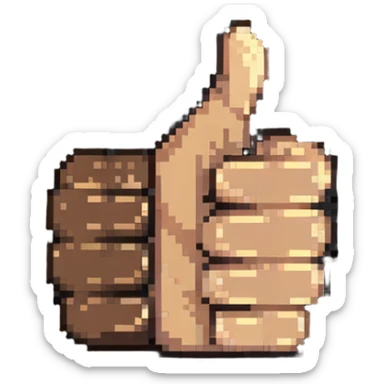 Thumbs up hand with dark skin and light skin highlights, pixelated style sticker