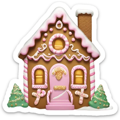 light pink and gold and white gingerbread house sticker
