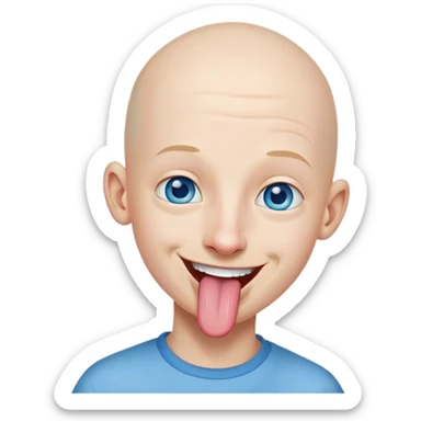 bald boy smiling portrait blue eyes long nose tongue sticking out side view sticker