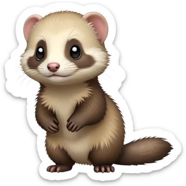 cinematic-[ferret]-realistic-full- long elongated body-standing-emoji,-tiny-paws-tucked-close,-head-tilted-dramatically,-fluffy-[sable]-fur,-simplified-yet-realistic-focused-features,-highly-detailed,-glowing-with-an-almost-sarcastic-glow sticker