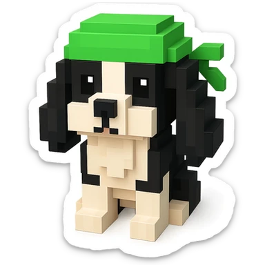A black and white Russian Cocker Spaniel puppy wearing a green durag, facing forward sticker