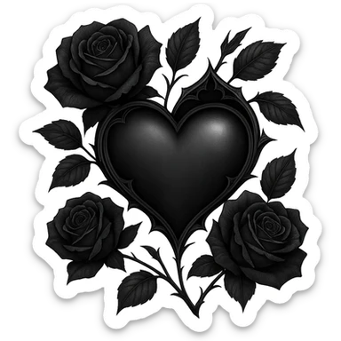 gothic heart with dark roses, remove background sticker