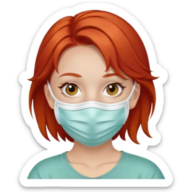 Red hair girl with face mask sticker
