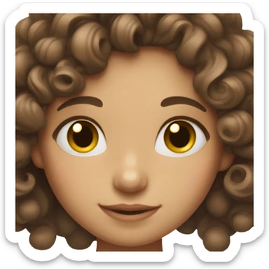 girl with small eyes lashes browh hair with culed ends smilin sticker