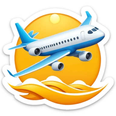holiday incoming with airplane and sun, dynamic movement or arrival effect, suitable for Slack status emoji sticker