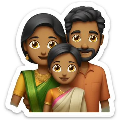 Indian Tamil husband and wife with 8 year old girl and 2 year old boy sticker