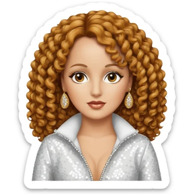 Teena Marie with long golden brown curly hair, white sequin outfit sticker