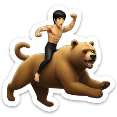 Bruce lee riding a bear sticker