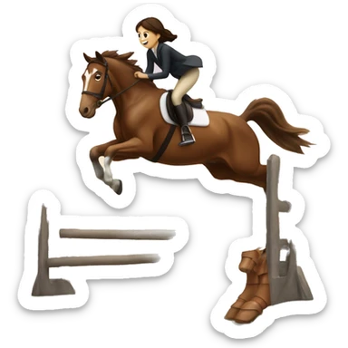 Horse jumping with a calm brunette girl and brown horse sticker
