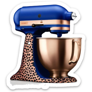Realistic royal blue kitchenaid mixer decorated in rose gold and black leopard print spots sticker